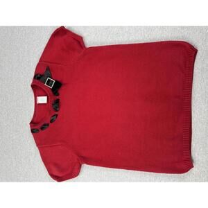 Gymboree Girls Red Short Sleeve Sweater with Black Bow and Rhinestone Buckle S